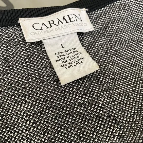 Carmen Marc Valvo Fit & Flare Dress Womens Large ponte knit long sleeve v-neck - Picture 3 of 8